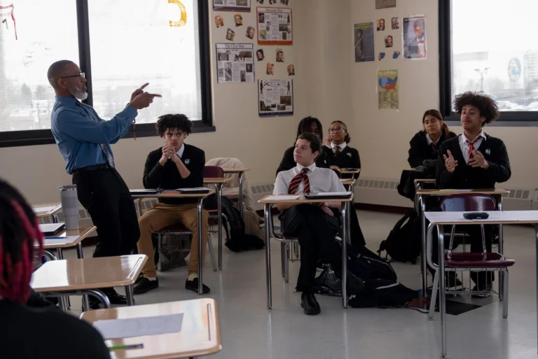 A teacher talking to students